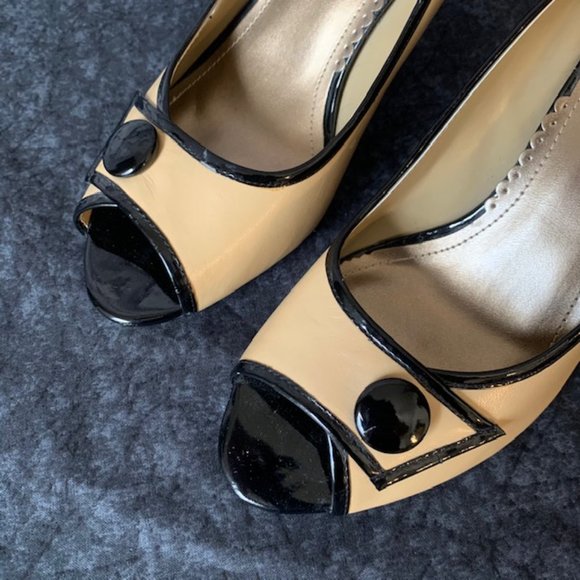 Connie Taupe W/ Black Trim & Button Heels - Picture 2 of 8